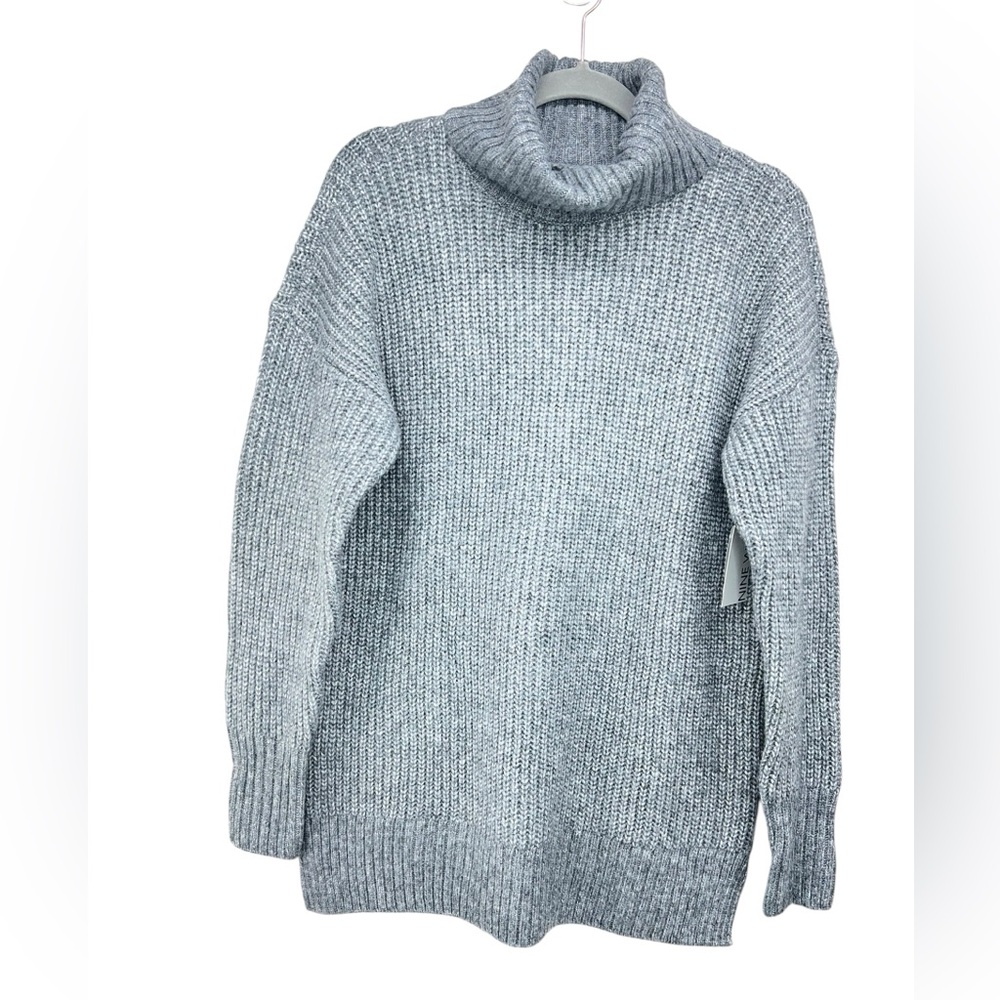 Nine West Womens Turtleneck Tunic Sweater Coal Heather Medium NWT Oversize Fit